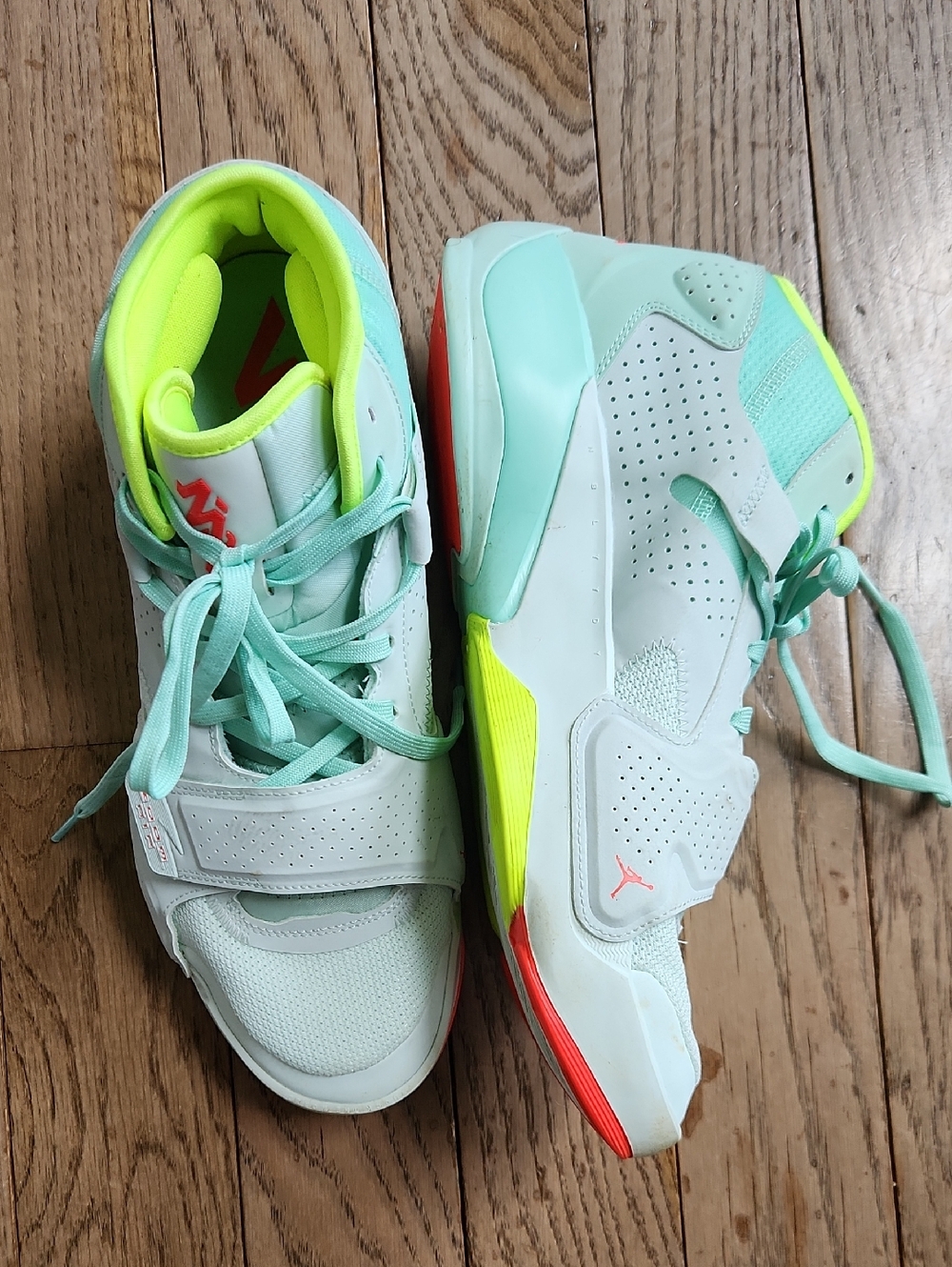 Jordan Men’s Athletic Shoes in Mint, Neon Yellow & Coral Accent
